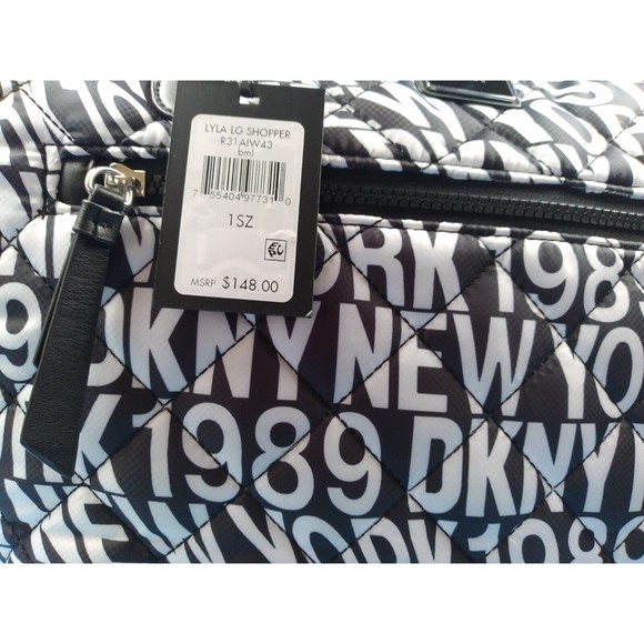 NWT DKNY Womens LYLA Quilted Black White Softshell Zip Large Shopper Tote Gift - Picture 14 of 15